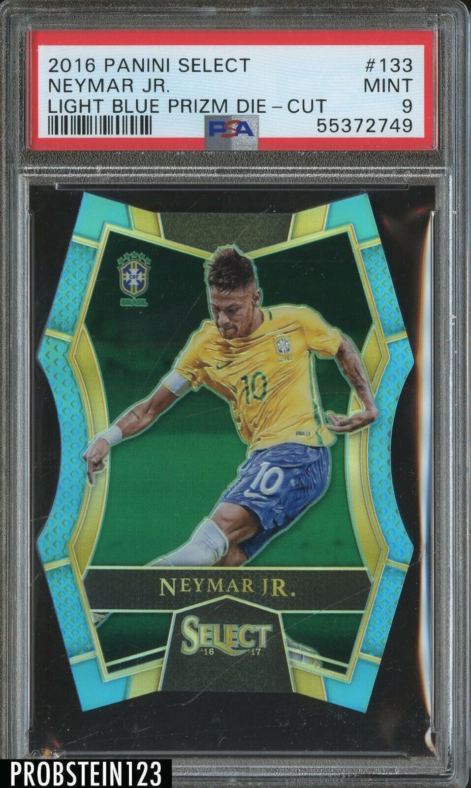 2016-17 Panini Select Soccer Light Blue Die-Cut Prizm #133 Neymar Jr. /249 PSA 9
