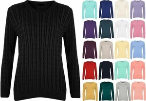 Women Knitted Crew Neck Long Sleeve Cable Knit Ladies Jumper Chunky Sweater top. - Picture 1 of 16