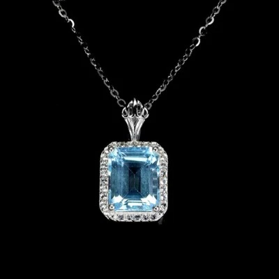 Collana in Argento 925 donna con pietra naturale Topazio Blu placcato oro 14k - Immagine 1 di 3