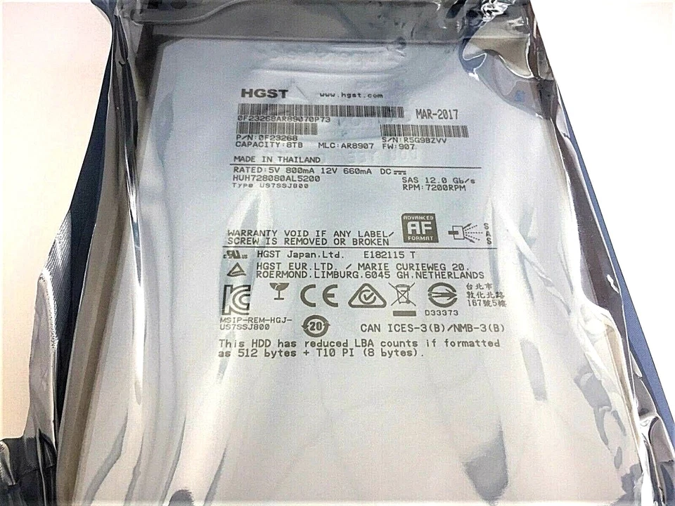 HGST Ultrastar He8 8TB 3.5 128MB 7200RPM SAS Ultra 512E ISE 128MB Cache 12Gb/s - Image 1 of 1