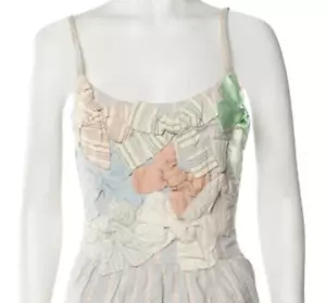 MOSCHINO VINTAGE KLEID GESTREIFT SCHLEIFEN GENÄHT USA 8 NEUTRAL PASTELL SEIDE VINTAGE - Bild 1 von 20