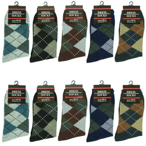 3-12 Pairs Men Argyle Crew Multi Color Business Dress Socks Cotton Size 10-13 - Picture 1 of 5