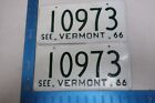 1966 66 VERMONT VT CAR VEHICLE LICENSE PLATE PAIR SET TAG #10973