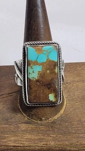 Anello Kevin Yazzie Navajo .925 argento sterling masso turchese misura 11,5 - Foto 1 di 8