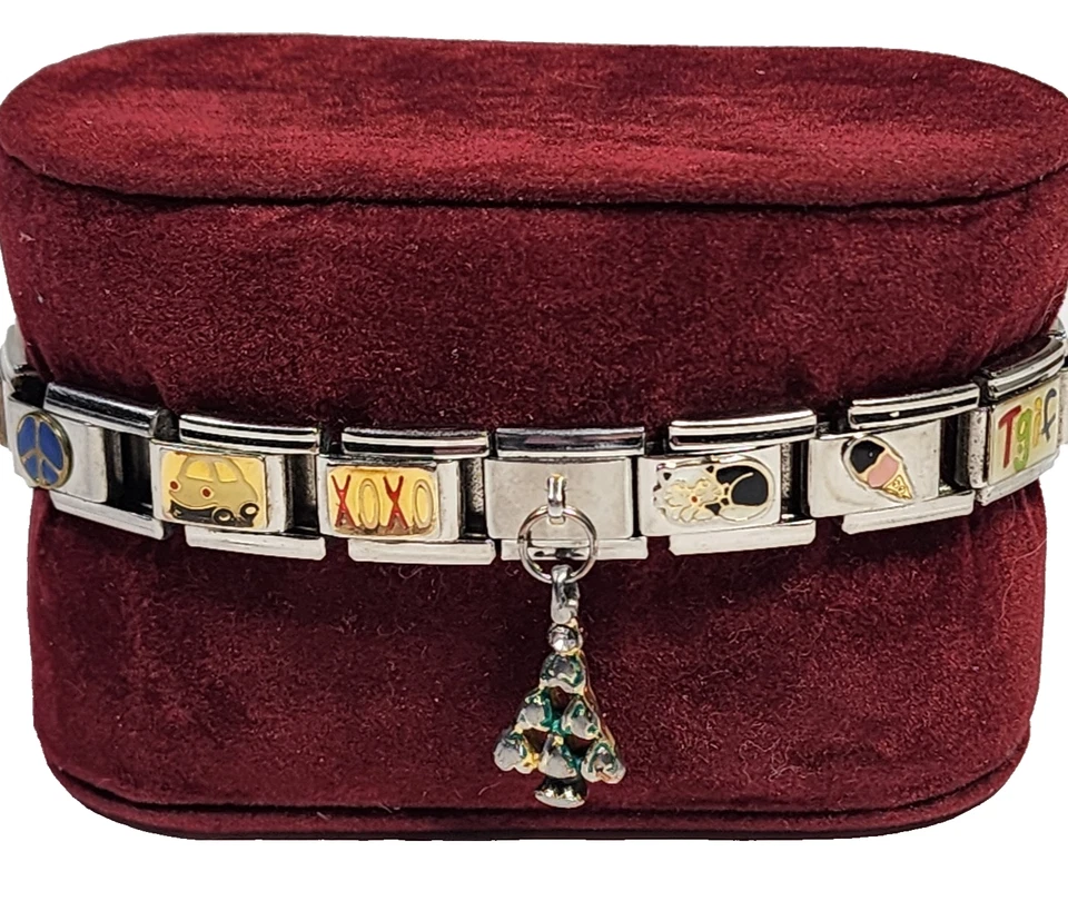 Pulsera italiana vintage de acero inoxidable se expande 17 dijes + Navidad Y2K Foto 1 de 4