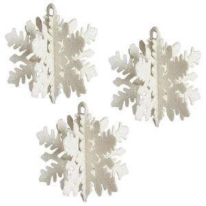 Christmas 3D Glitter Snowflakes 3 Pack 7cm Hanging Tree Decorations - White - Picture 1 of 3