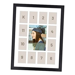 , 12x16 Black Wood Frame - 13 Opening White Mat - Collage Frame - Real Glass, - Picture 1 of 7