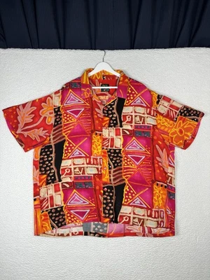 JAMS WORLD Rayon Red Pink Multicolor "Indian Summer" Hawaiian VTG 90s Shirt XXL - Image 1 of 4