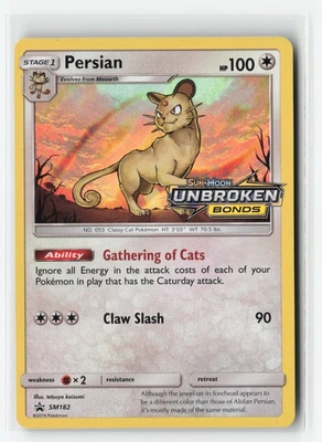 PERSIAN SM182 PRE RELEASE PROMO POKEMON TCG LP - Image 1 of 3