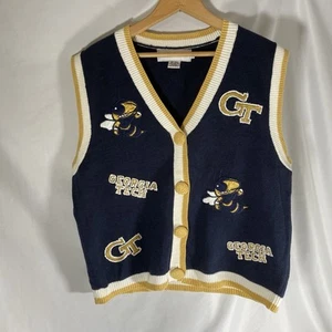 Vintage Georgia Tech Yellow Jackets Vest Sweater Adult Large Yellow Jackets - Picture 1 of 5