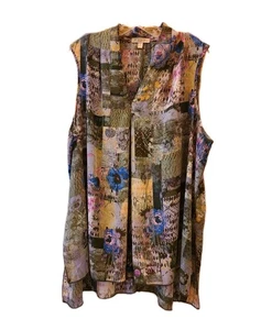 Camicetta tunica senza maniche patchwork multicolore Spense floreale Lagenlook taglie forti 2X - Foto 1 di 11
