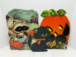 Vintage freundliche Halloween Pappe Wanddeko schwarze Katze Jack O Laterne - Bild 1 von 7
