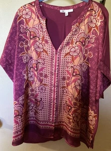 Dr. 2 beerenfarben gemustertes Pull-Over V-Ausschnitt Kurzarm Damen Top Neu/ohne Etikett - Bild 1 von 5