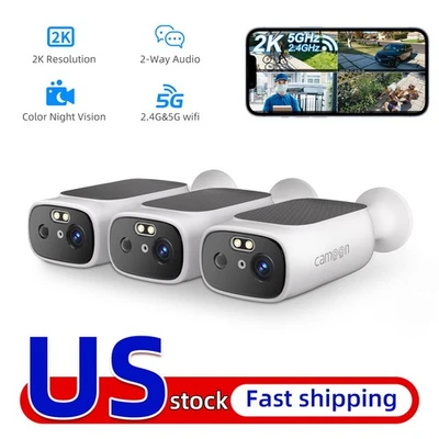 3pcs Outdoor Wireless Security Camera System Solar Battery Powered WIFI 2KCamera - Image 1 of 4