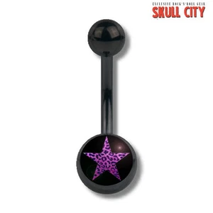 PURPLE LEOPARD STAR BLACK NAVELSTUD - Bauchnabel Piercing - Banane Stecker Leo - Picture 1 of 1