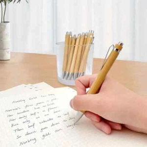 6x Bolígrafo Bambú Madera Natural Duradero Metal Clip Escritura Suave - Imagen 1 de 6