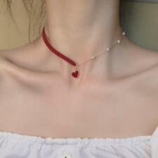 New Asymmetrical Necklace Red Lint Thin Chain Heart Pendant Choker FT