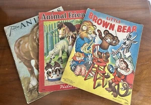 3 Vintage Children's 1930s Softcover Books lot Farm Animals Little Brown Bear - Picture 1 of 15