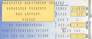 Bad Company Winger December 4 1988 Rochester Aduitorium Ticket Stub 18AMTS - Picture 1 of 2