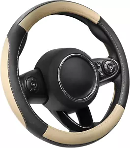 Black And Beige Microfiber Leather Steering Wheel Cover For Prius Civic 14" 14. - Picture 1 of 11