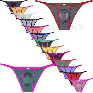 Men's Cheeky Briefs Covered Edge Bikini Underwear Ice Silk Pouch String Briefs - Picture 1 of 63