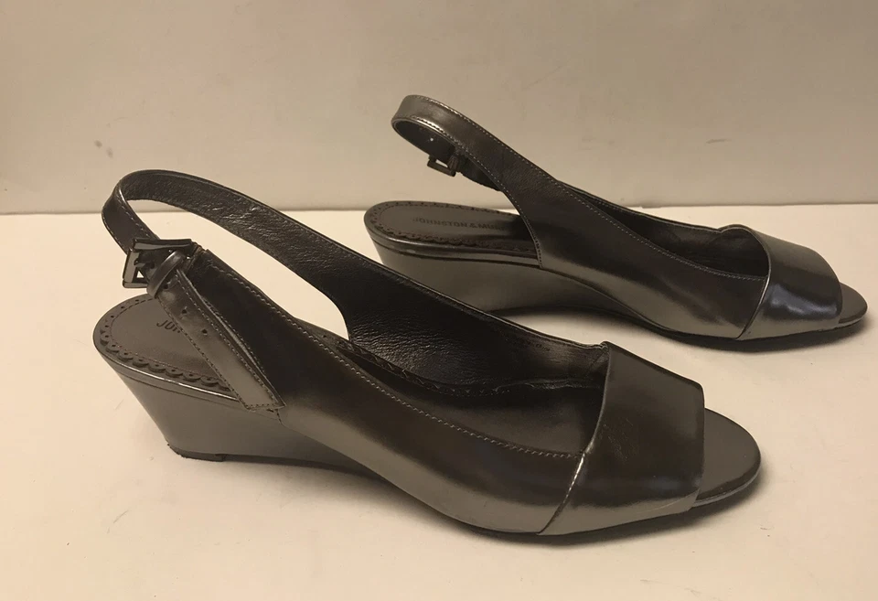 Johnston and Murphy Mujer Talla 10M Plateado Cuña Puntera Abierta Eslinga Foto 1 de 4