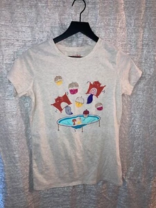 Size XL 14/16 Youth Beige T-Shirt Squirrels and Acorns On Trampoline Sparkle - Picture 1 of 3