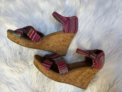 Женские разноцветные тканые пробковые клинья с племенным принтом Toms размер 8,5 с открытым носком - Изображение 1 из 4