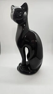 Vintage Keramik 11,5" große schwarze Katze grüne Augen Figur MCM - Bild 1 von 7