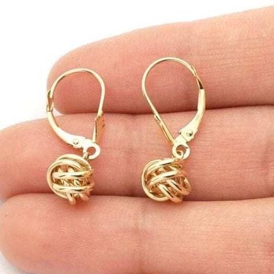 14K Yellow Gold White Gold Love Knot Lever Back Earrings 8mm Foto 1 de 4