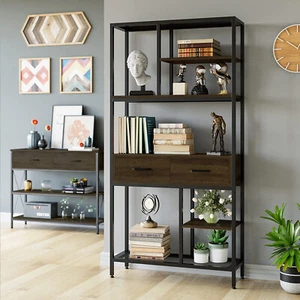 Tall Bookshelf with Drawers Industrial Bookcase with 6 Tiers Storage Shelves AU - Picture 1 of 12