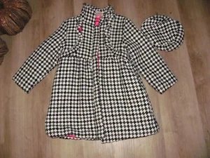 Girls Coat & hat sz 6X PENELOPE MACK Black White Check Houndstooth Pink Lining - Picture 1 of 4