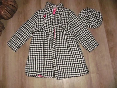 Abrigo y sombrero para niñas talla 6X PENELOPE MACK negro blanco a cuadros pata de gallo forro rosa  Foto 1 de 4