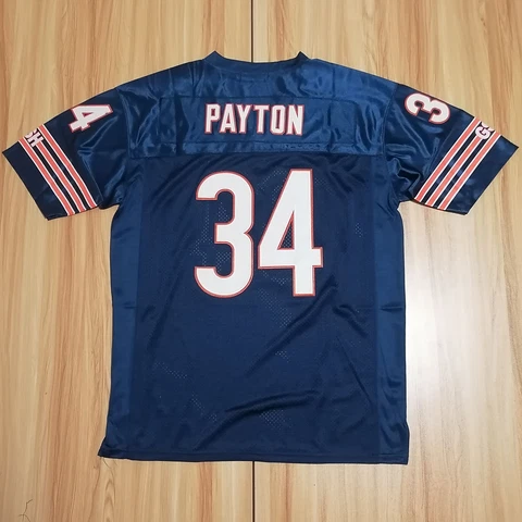 Blue White Retro American Football Jersey 34# Walter Payton Jersey Custom Sewn Cover