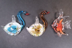 (3) Hand Blown Art Glass Swan Fish Ornaments Pendants Hanging Suncatchers - Picture 1 of 12
