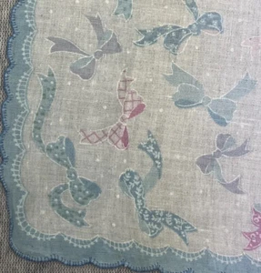 Vintage Damen 12" rosa blaue Bänder Taschentuch Taschentuch Mid Century - Bild 1 von 6