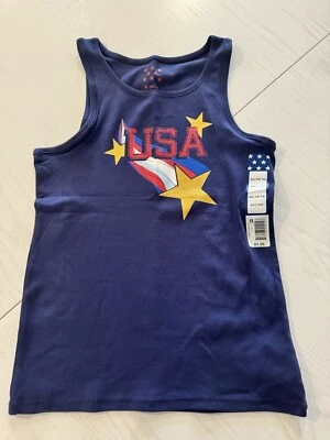 NWT Americana Girls 4th of July Patriotic Tank Sz XL Navy Blue USA Gold Star - Image 1 of 4