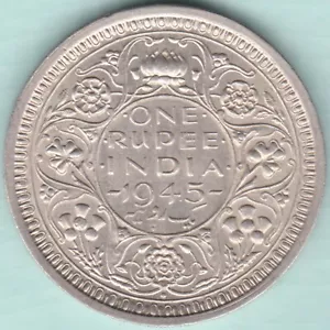 BRITISH INDIA 1945 KING GEORGE VI ONE RUPEE RARE SILVER COIN - Picture 1 of 2