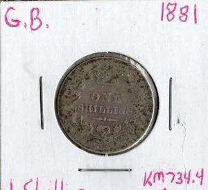 Moneda Gran Bretaña 1 chelín 1881 KM734,4, plata, Victoria - Imagen 1 de 4