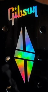 Gibson Guitar Headstock Logo & Split Diamond, Die-Cut Decal  Oil Slick Aluminum - Picture 1 of 6