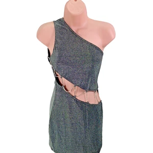 Simmi Diamante Cut Out Midi Dress, One Shoulder UK 10 Petite Glitter Gunmetal - Picture 1 of 19