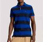 Tommy Hilfiger Men's Blue Slim Fit Stretch Cotton Mesh Rugby Stripe Polo Shirt