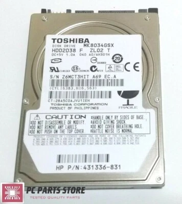 Toshiba 80GB 2.5" MK8034GSX HDD2D38 F ZL02 T G5B001590000-A PCB PARTS REPAIR  - Image 1 of 4