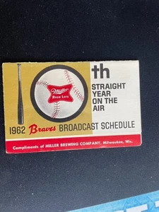 1962 Milwaukee Braves Baseball Broadcast Schedule Miller High Life Hank Aaron - Foto 1 di 4