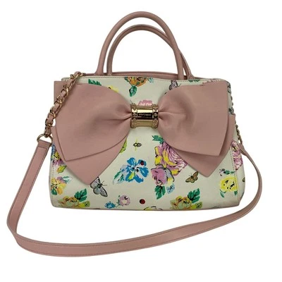 Betsey Johnson цветочный чехол розовый бант акцент через плечо наплечная сумка сумочка - Изображение 1 из 4