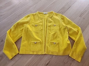 J. Cardigan maglione donna Crew Odette XL maglia gialla misto cotone uncinetto nuovo senza etichette - Foto 1 di 8