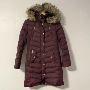Michael Kors Women's Burgundy Nylon Down Filled Coat Removable Fur Trim Hood S - Picture 1 of 13