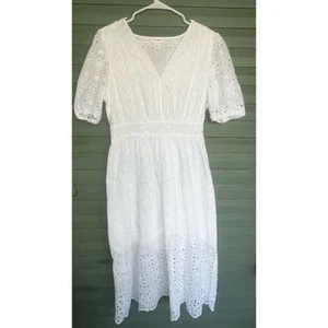 Joe Fresh weißes Midi-Sommerkleid aus Baumwolle mit Ösen Puffärmel Größe 10 Damen - Bild 1 von 8
