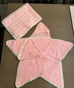 2 Handmade Crochet Baby Blanket - Pink Star - Picture 1 of 14