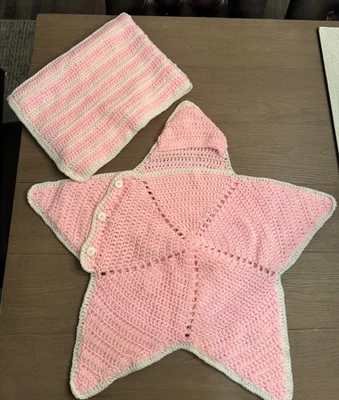 2 Handmade Crochet Baby Blanket - Pink Star - Image 1 of 4